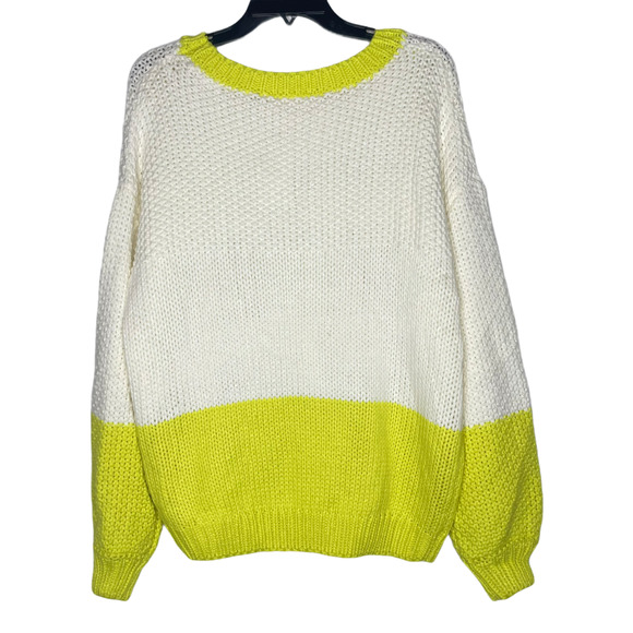 Elodie Colorblock White Neon Green Sweater Large - Picture 3 of 6